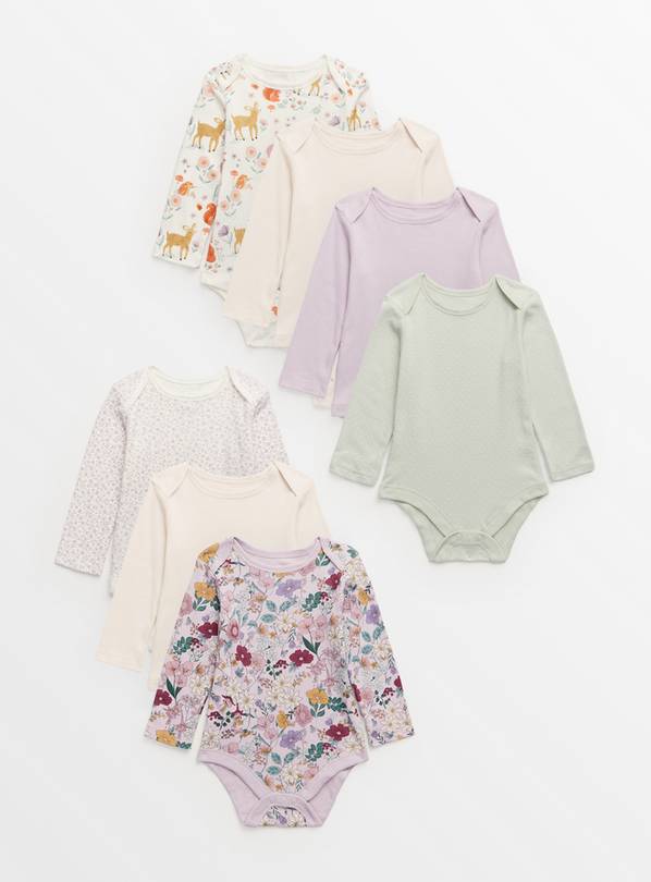 Pastel Woodland Print Long Sleeve Bodysuits 7 Pack 3-6 months